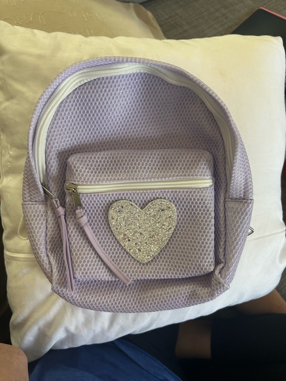 Cat & Jack Lavender Mesh Mini Backpack with Glitter Heart